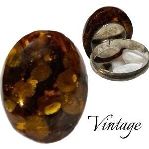 AMBER & SILVER VINTAGE Ring in a Domed Shape. Size 6